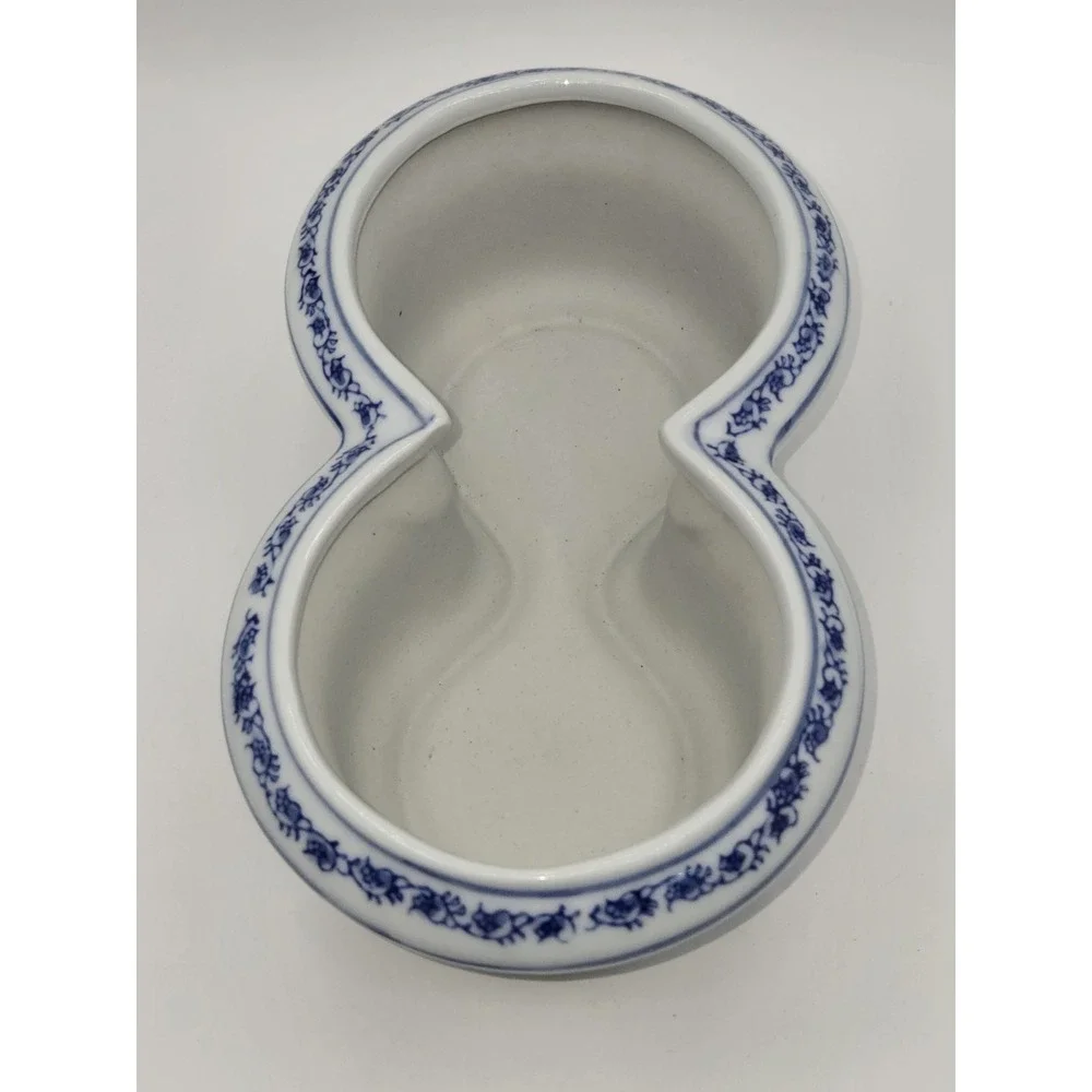 Vintage Blue White Porcelain Double Planter Butterfly Floral Cache Pot Japan